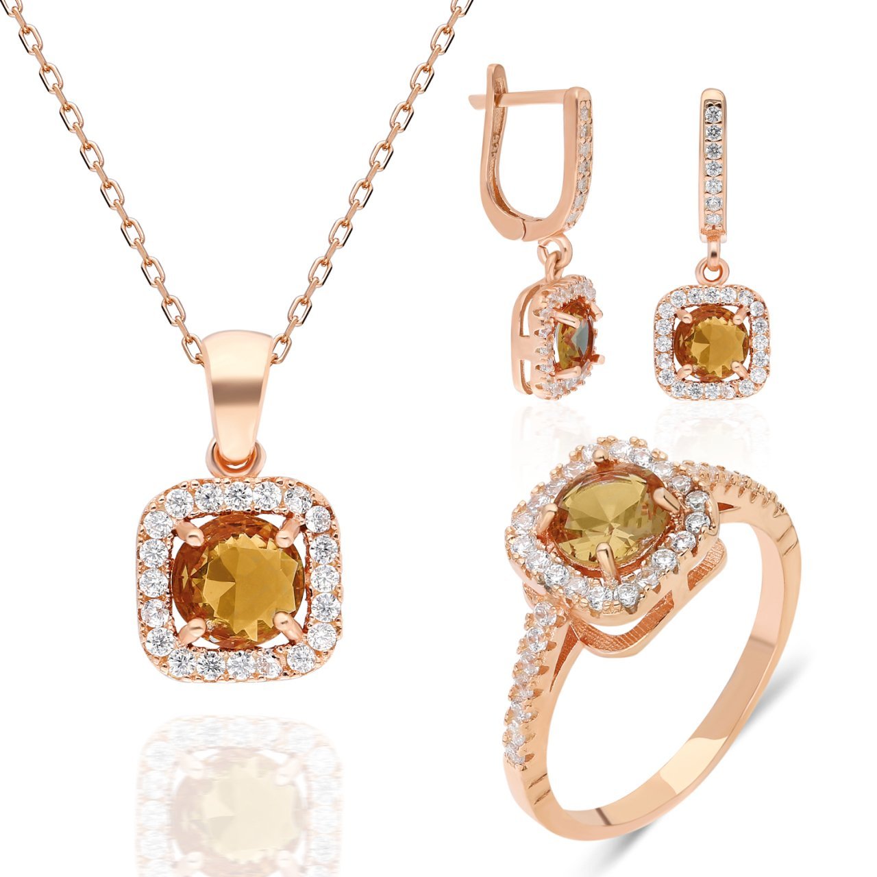 Sarı Zirkon Taşlı Gümüş Bayan Takı Seti