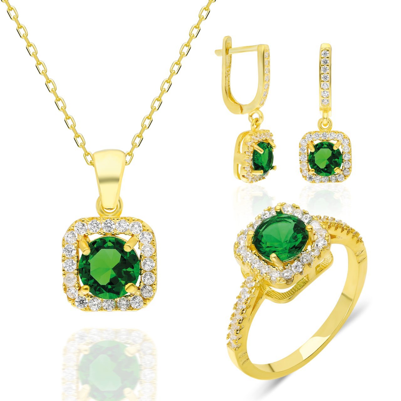 Yeşil Zirkon Taşlı Gümüş Bayan Takı Seti