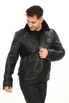 Pilot Model Spor Erkek Deri Mont Siyah Renk