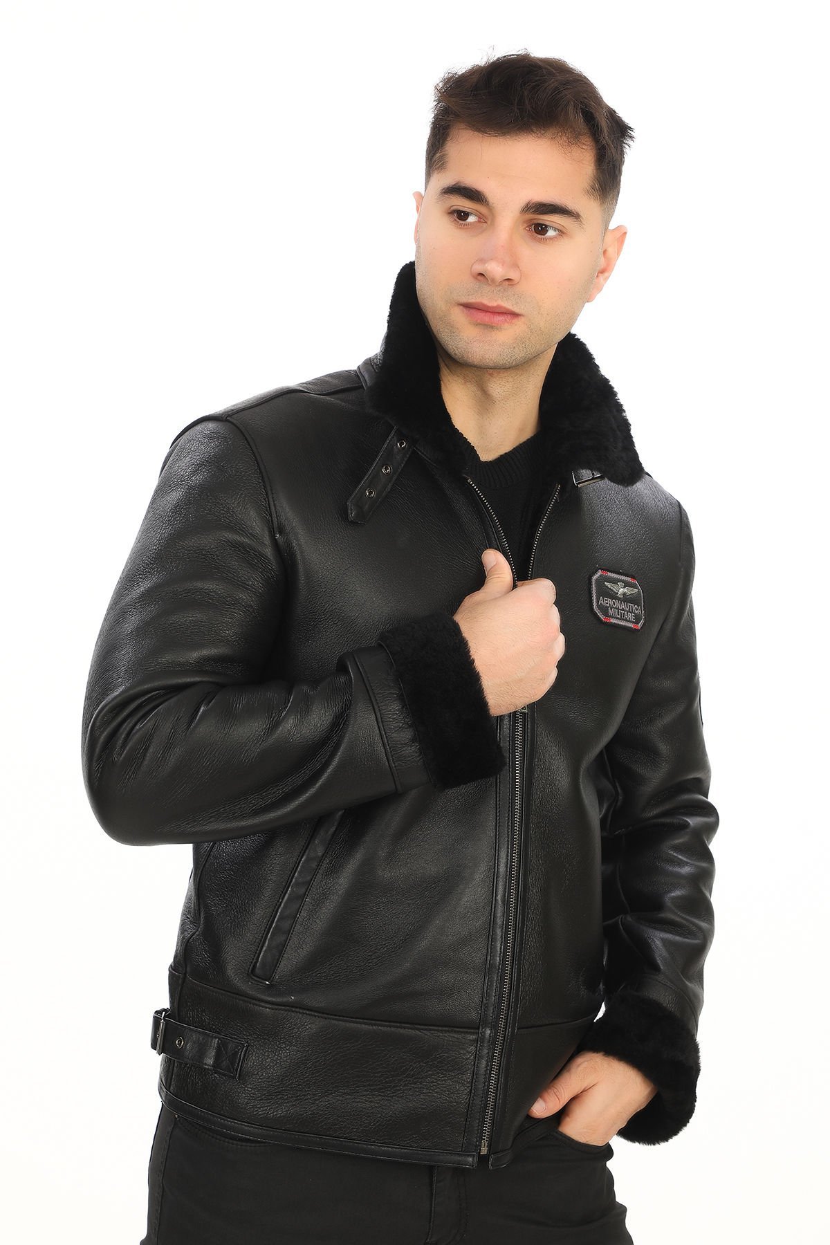 Pilot Model Spor Erkek Deri Mont Siyah Renk