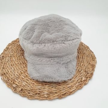 Gri Renk Peluş Kumaş Arkası Lastikli Bayan Kep