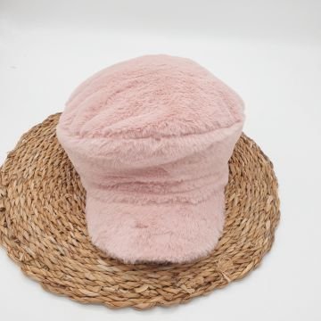 Pudra Renk Peluş Kumaş Arkası Lastikli Bayan Kep