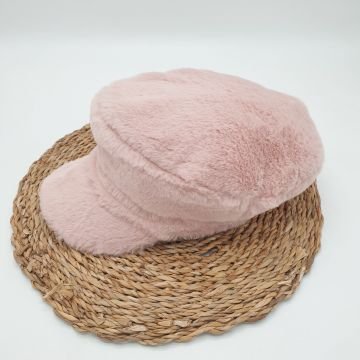 Pudra Renk Peluş Kumaş Arkası Lastikli Bayan Kep