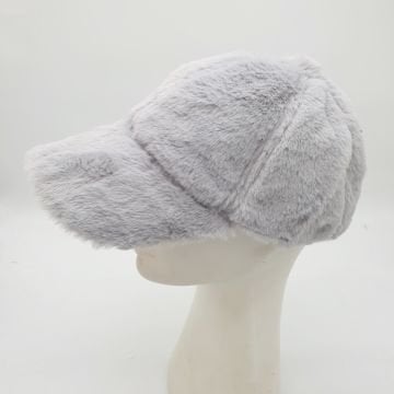 Gri Renk Peluş Kumaş Beyzbol Kep