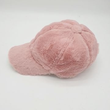 Pudra Renk Peluş Kumaş Beyzbol Kep