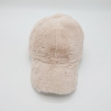 Krem Renk Peluş Kumaş Beyzbol Kep