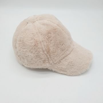 Krem Renk Peluş Kumaş Beyzbol Kep
