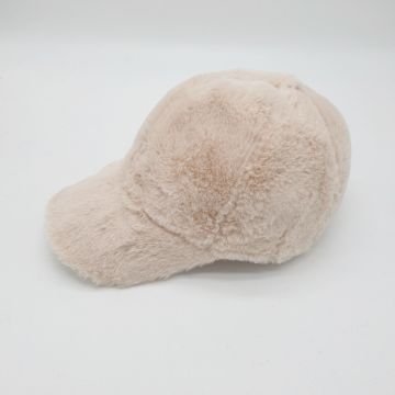 Krem Renk Peluş Kumaş Beyzbol Kep