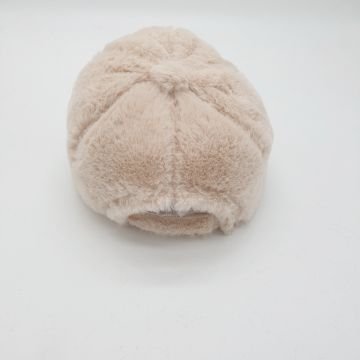 Krem Renk Peluş Kumaş Beyzbol Kep
