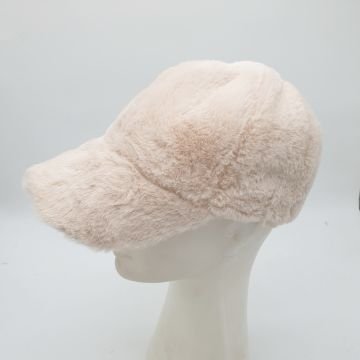 Krem Renk Peluş Kumaş Beyzbol Kep