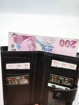 Çıtçıtlı Telefon Koyma Bölmeli Kadın Deri Cüzdan