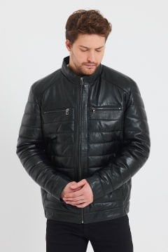 Şişme Model İç Cepli Siyah Renk Erkek Deri Mont
