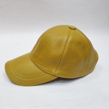 Camel Renk Deri Unisex Şapka