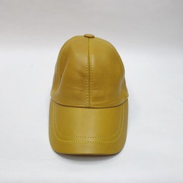 Camel Renk Deri Unisex Şapka