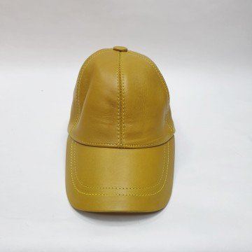 Camel Renk Deri Unisex Şapka