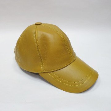 Camel Renk Deri Unisex Şapka