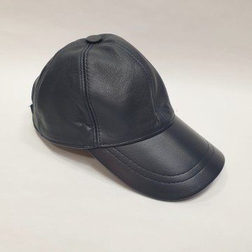 Lacivert Renk Deri Unisex Şapka
