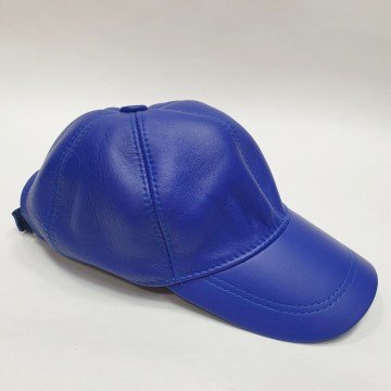Mavi Renk Deri Unisex Şapka