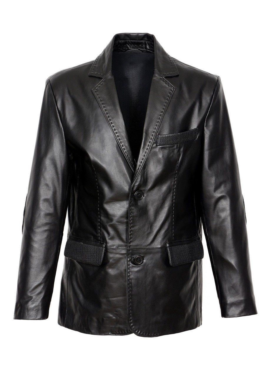 Dikiş Detaylı Düğmeli Siyah Renk Erkek Deri Mont