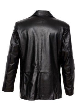 Dikiş Detaylı Düğmeli Siyah Renk Erkek Deri Mont