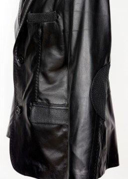 Dikiş Detaylı Düğmeli Siyah Renk Erkek Deri Mont