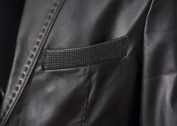 Dikiş Detaylı Düğmeli Siyah Renk Erkek Deri Mont