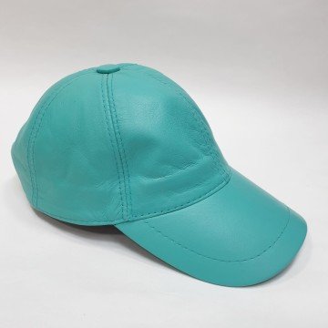 Turkuaz Renk Deri Unisex Şapka