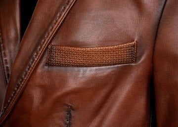 Dikiş Detaylı Düğmeli Taba Renk Erkek Deri Mont