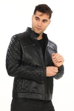 Fit Kesim Erkek Spor Deri Mont Siyah Renk