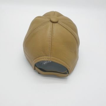 Soluk Sarı Renk Deri Unisex Şapka