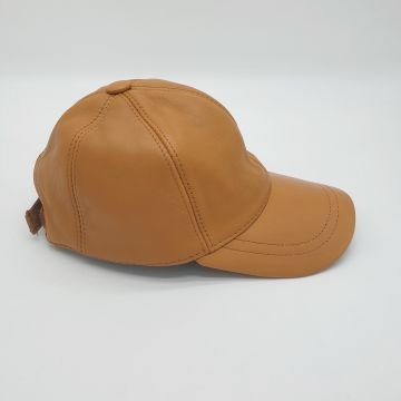 Hardal Renk Deri Unisex Şapka