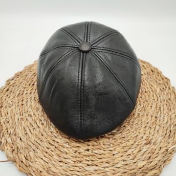 Sekiz Parça Deri Kasket Siyah Renk XL