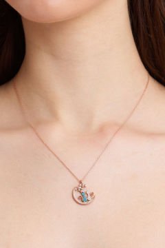 Kedi Figürlü Rose Gold Renk Gümüş Kadın Kolye