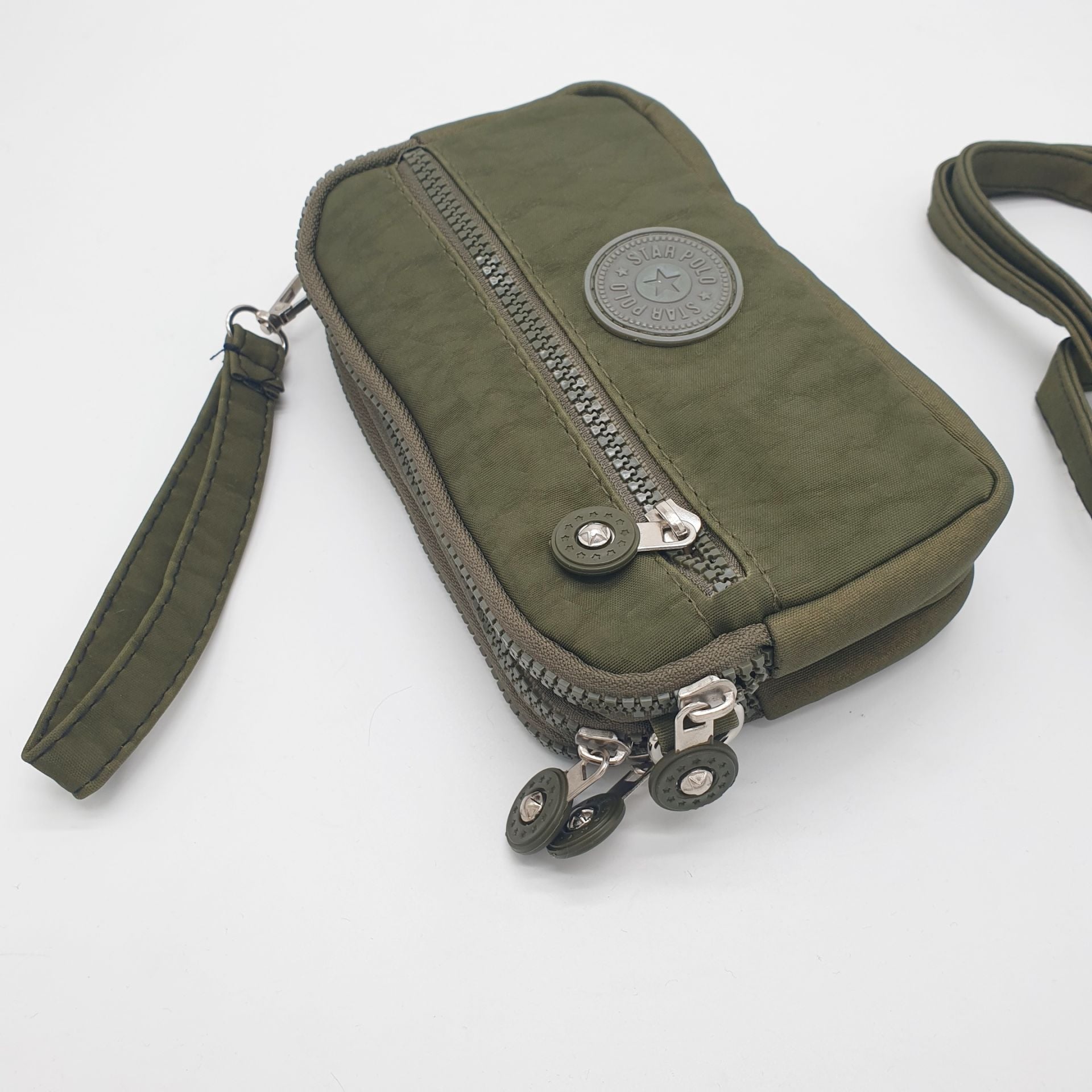 Cüzdan Görünümlü Krinkıl Kumaş El ve Omuz Çantası Yeşil