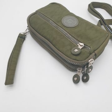 Cüzdan Görünümlü Krinkıl Kumaş El ve Omuz Çantası Yeşil