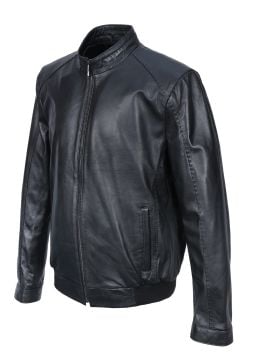 Punto Dikişli Beli Lastikli Model Erkek Spor Deri Mont