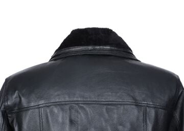 Yakası Peluşlu Erkek Deri Kaban