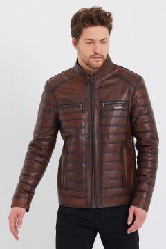 Fındık Renk Şişme Model Erkek Spor Deri Mont