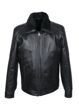 Yakası ve İçi Peluşlu Kolu Dikişli Siyah Renk Spor Deri Mont