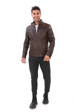 Spor Model Erkek Deri Mont Fındık Renk