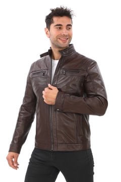 Spor Model Erkek Deri Mont Fındık Renk