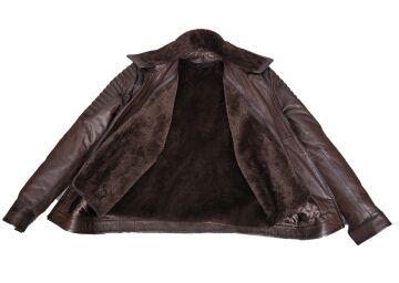 Yakası ve İçi Peluşlu Kolu Dikişli Fındık Renk Spor Deri Mont