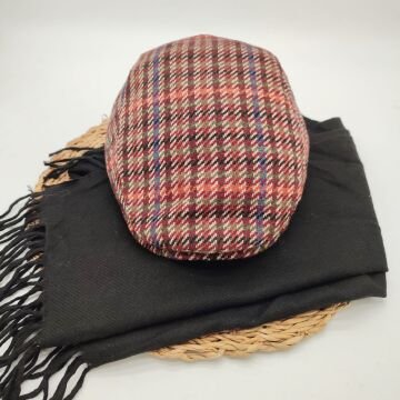 Bordo Renk Çizgili Model Kasket ve Atkı İkili Takım