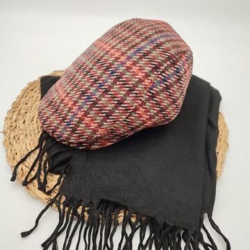 Bordo Renk Çizgili Model Kasket ve Atkı İkili Takım