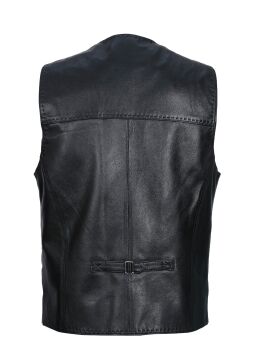 Spor Kesim Punto Dikişli Deri Yelek Siyah Renk