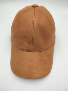 Taba Renk Baskı Deri Unisex Şapka