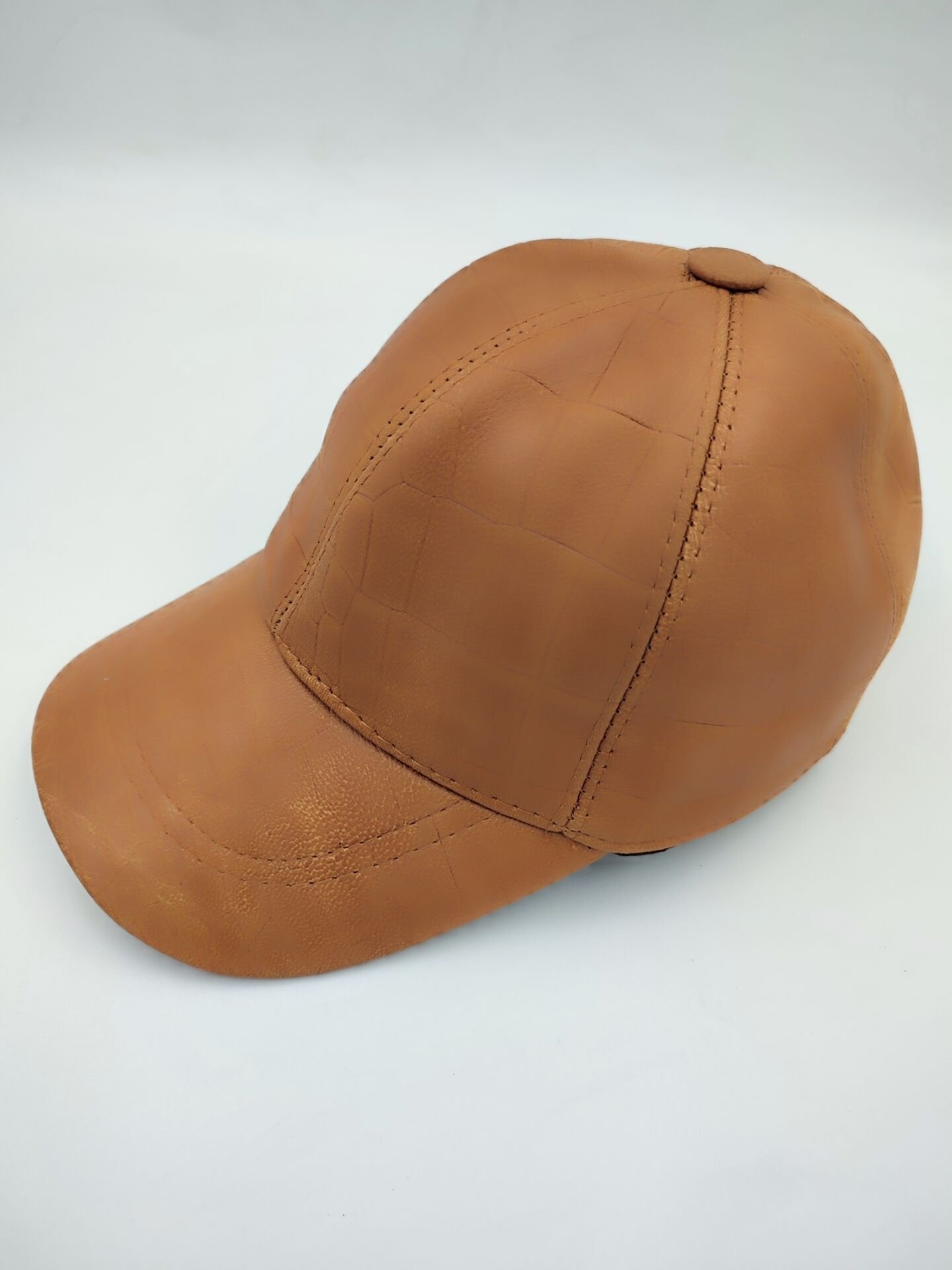 Taba Renk Baskı Deri Unisex Şapka