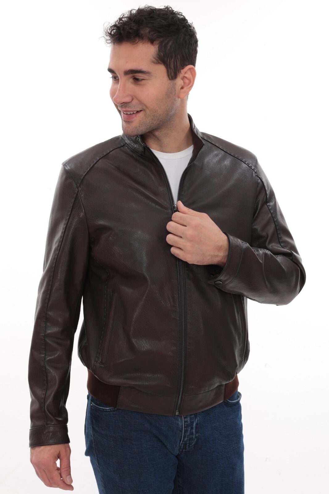 Eskitme Deri Kolej Model Lastikli Spor Deri Mont Fındık Renk