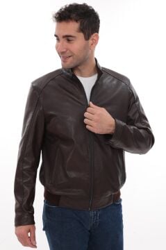 Eskitme Deri Kolej Model Lastikli Spor Deri Mont Fındık Renk