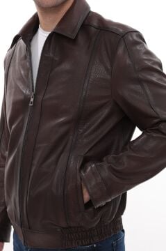 Eskitme Deri Beli Lastikli Model Fındık Renk Erkek Deri Mont